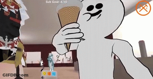 A Cartoon Character Is Holding An Ice Cream Cone In His Hand In A Museum . GIF