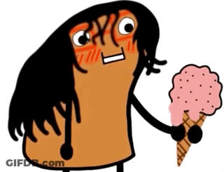 A Cartoon Character Is Holding An Ice Cream Cone With A Strawberry Flavor GIF