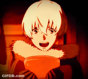 A Cartoon Character Is Holding An Orange Bowl With His Mouth Wide Open GIF