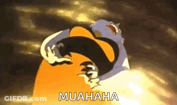 A Cartoon Character Is Hugging Another Cartoon Character With The Words `` Muahaha '' Written On It . GIF