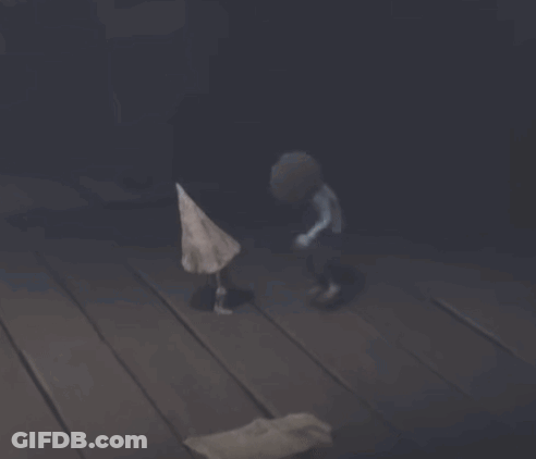 A Cartoon Character Is Jumping In The Air In A Dark Room While Holding An Umbrella . GIF