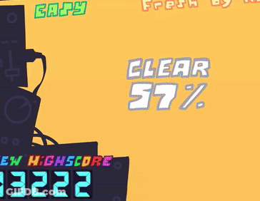 A Cartoon Character Is Jumping In The Air In Front Of A High Score Sign GIF