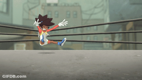 A Cartoon Character Is Jumping In The Air While Wearing A White And Red Outfit GIF