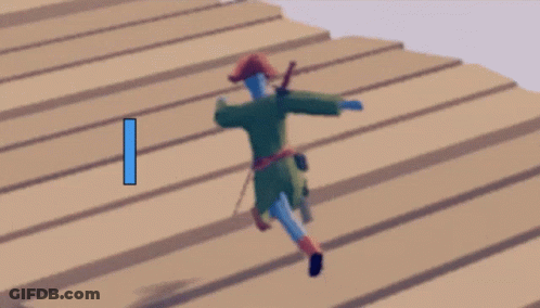 A Cartoon Character Is Jumping In The Air With A Blue Arrow Pointing To The Right GIF