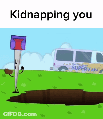 A Cartoon Character Is Kidnapping Another Character In Front Of A Van That Says Supervan GIF