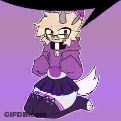 A Cartoon Character Is Kneeling Down And Wearing A Purple Hoodie And A Black Skirt . GIF