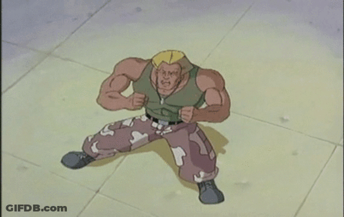 A Cartoon Character Is Kneeling Down On The Ground With His Arms Outstretched GIF