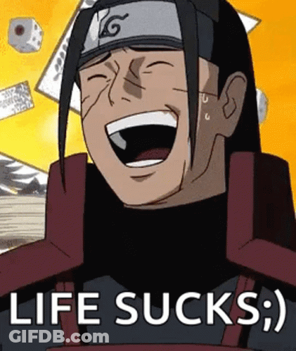 A Cartoon Character Is Laughing With The Words Life Sucks . GIF