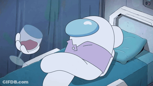 A Cartoon Character Is Laying In A Hospital Bed With A Glass Of Wine GIF
