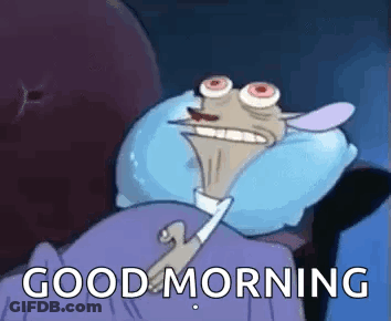 A Cartoon Character Is Laying In Bed With A Pillow And The Words `` Good Morning '' . GIF