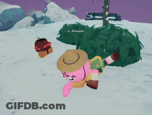 A Cartoon Character Is Laying In The Snow With A Tree In The Background GIF
