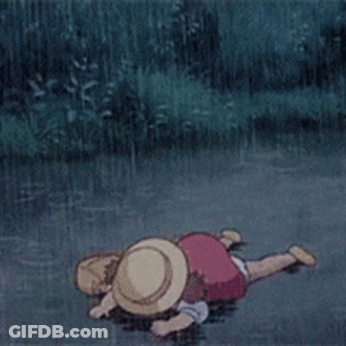 A Cartoon Character Is Laying In The Water Wearing A Hat GIF