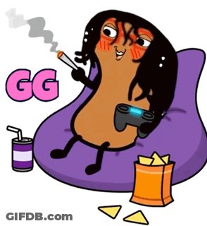 A Cartoon Character Is Laying On A Bean Bag Chair Smoking A Cigarette And Playing Video Games GIF
