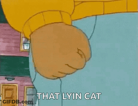 A Cartoon Character Is Laying On A Bed And Says `` That Lyin Cat '' . GIF