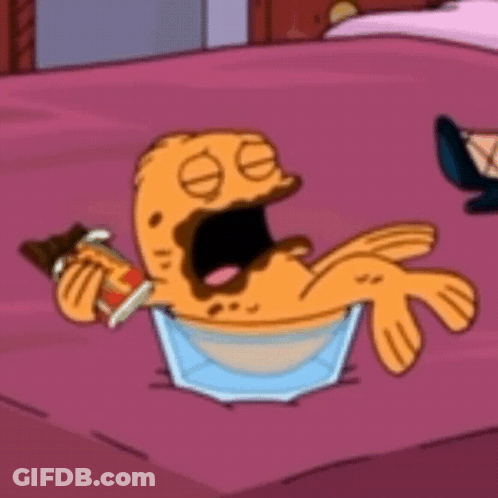 Cartoon Character Laying On Bed Holding Soda GIF
