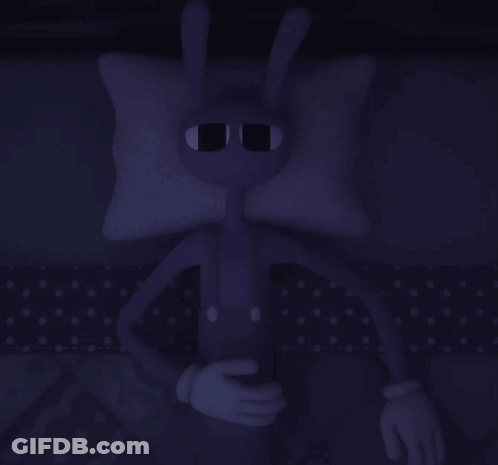 A Cartoon Character Is Laying On A Bed In The Dark GIF