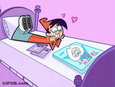 A Cartoon Character Is Laying On A Bed Next To A Book That Says ' Teddy Bear ' On It GIF