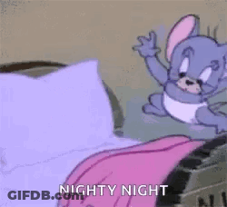 A Cartoon Character Is Laying On A Bed With A Pink Blanket On . GIF