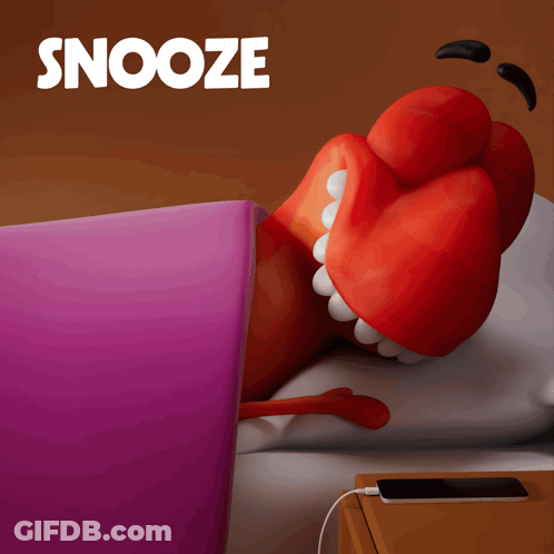 A Cartoon Character Is Laying On A Bed With The Word Snooze Above Him GIF