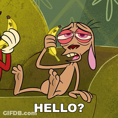 A Cartoon Character Is Laying On A Couch Talking On A Banana Phone And The Words Hello Are Below Him GIF