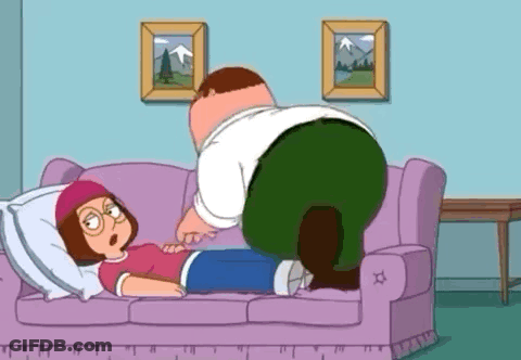 A Cartoon Character Is Laying On A Couch While A Man Is Standing Over Her . GIF