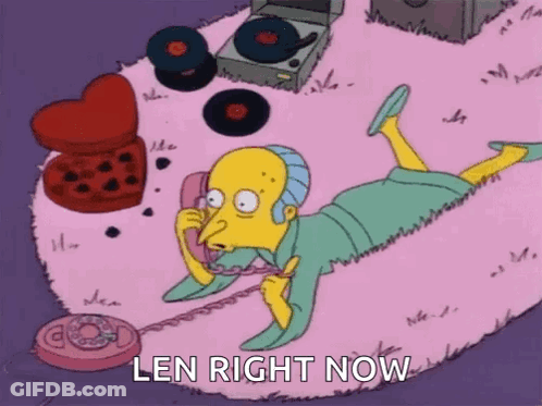 A Cartoon Character Is Laying On His Stomach Talking On A Phone And The Words Len Right Now Are Above Him . GIF