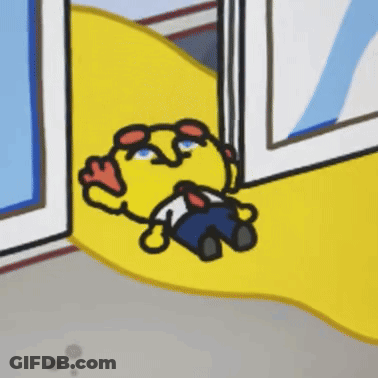 A Cartoon Character Is Laying On The Floor In Front Of A Window GIF