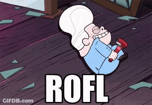 A Cartoon Character Is Laying On The Floor With The Word Rofl Written On The Bottom GIF