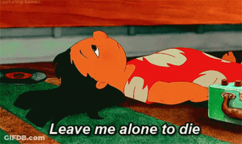 A Cartoon Character Is Laying On The Floor With The Words " Leave Me Alone To Die " GIF