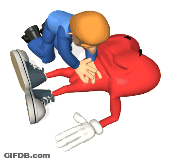 A Cartoon Character Is Laying On The Ground And A Man Is Giving Him A Heart Massage GIF