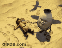 A Cartoon Character Is Laying On The Ground Next To An Egg With A Face GIF
