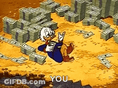 A Cartoon Character Is Laying On The Ground Surrounded By Lots Of Money . GIF