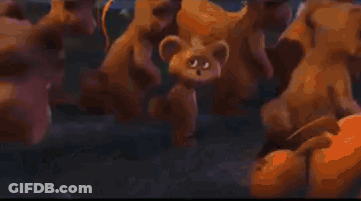 A Cartoon Character Is Looking At A Balloon Flying In The Sky . GIF