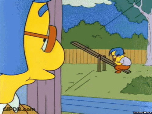 A Cartoon Character Is Looking At A Boy On A Seesaw .. GIF