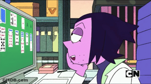 A Cartoon Character Is Looking At A Computer Screen That Says Cn On The Bottom GIF