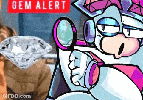 A Cartoon Character Is Looking At A Diamond Under A Sign That Says Gem Alert GIF