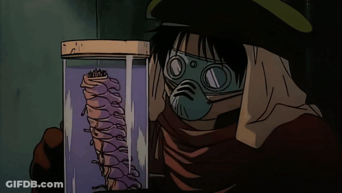 A Cartoon Character Is Looking At A Jar With A Spiral Inside Of It GIF