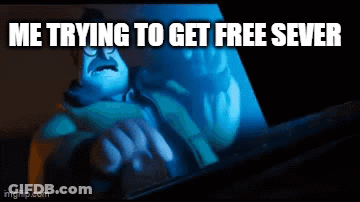Cartoon Character Looking At Laptop With Me Trying To Get Free Server GIF