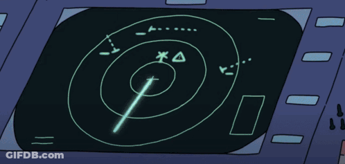 A Cartoon Character Is Looking At A Radar Screen That Shows A Target GIF