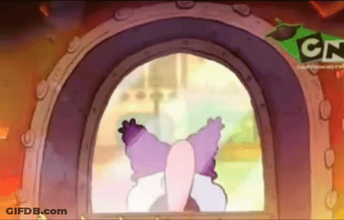 A Cartoon Character Is Looking Out A Window With Cn Written On The Bottom GIF