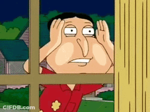 A Cartoon Character Is Looking Out A Window With His Hands On His Head GIF