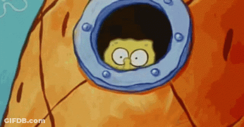 A Cartoon Character Is Looking Out Of A Hole In A Spongebob Squarepants . GIF