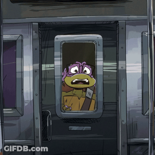 A Cartoon Character Is Looking Out Of A Window GIF