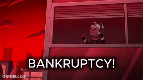 A Cartoon Character Is Looking Out Of A Window With The Words Bankruptcy Written Above Him GIF
