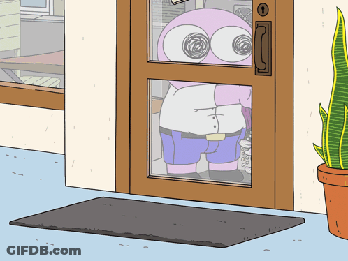 A Cartoon Character Is Looking Through A Door GIF