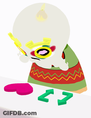 A Cartoon Character Is Looking Through A Magnifying Glass At A Pink Heart And A Green Arrow GIF