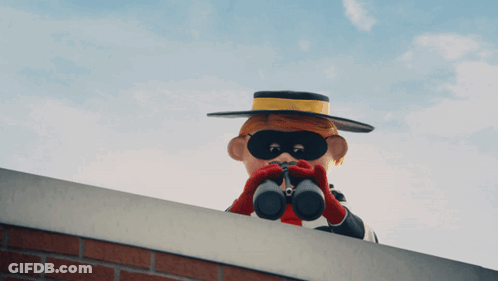 A Cartoon Character Is Looking Through Binoculars On A Ledge GIF