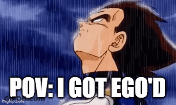 A Cartoon Character Is Looking Up At The Sky With The Words `` Pov : I Got Ego 'D '' Written Below Him . GIF