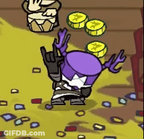 A Cartoon Character Is Making A Devil Horns Sign While Standing On The Ground In A Video Game . GIF