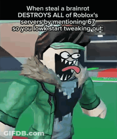 A Cartoon Character Is Making A Funny Face And Says When Steal A Brainrot Destroys All Of Roblox GIF